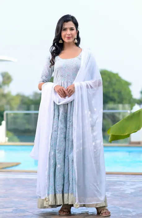 Pista green anarkali set